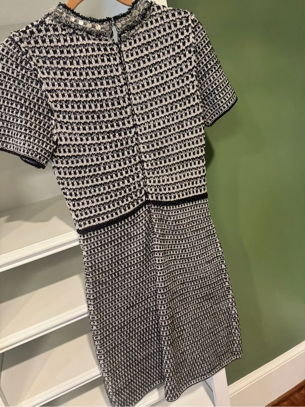 NWT Tory Burch Black and White Embellished Tweed Dress